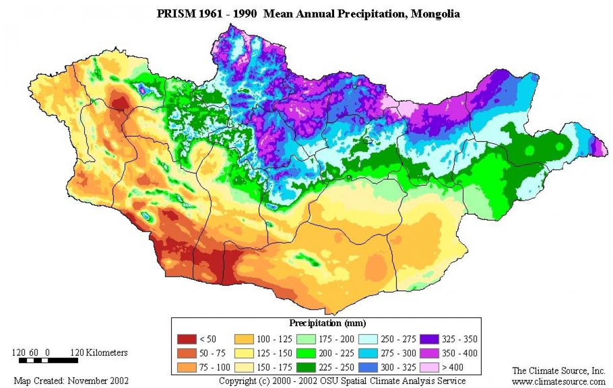 peta kepadatan penduduk Mongolia