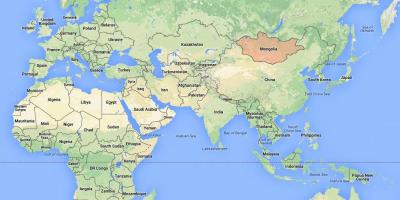 Peta dunia yang menunjukkan Mongolia